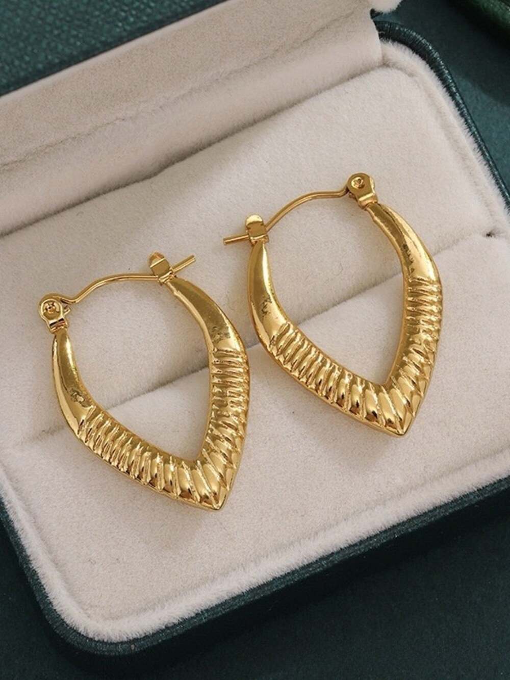 Gold Plated Textured V-Shaped Geometric Hoop Earrings